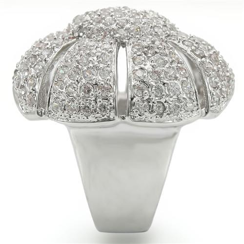 0W349 - Rhodium Brass Ring with AAA Grade CZ in Clear