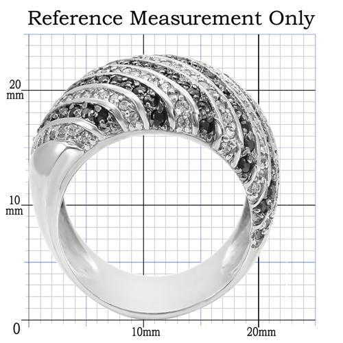 0W351 - Rhodium + Ruthenium Brass Ring with AAA Grade CZ in Jet