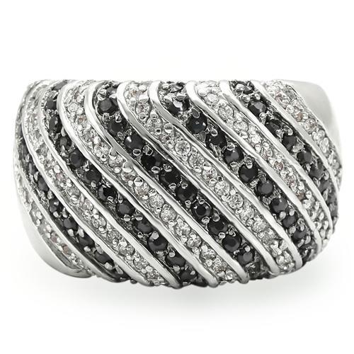 0W351 - Rhodium + Ruthenium Brass Ring with AAA Grade CZ in Jet