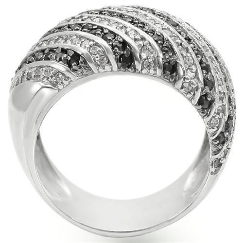 0W351 - Rhodium + Ruthenium Brass Ring with AAA Grade CZ in Jet