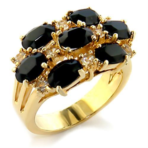 10109 - Gold Brass Ring with Top Grade Crystal in Jet