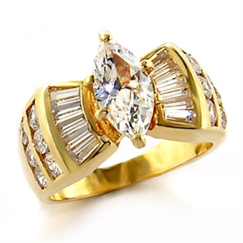10523 - Gold Brass Ring with AAA Grade CZ in Clear