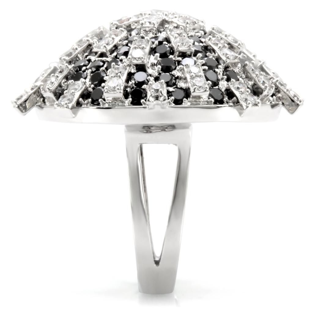 1W029 - Rhodium Brass Ring with AAA Grade CZ in Black Diamond