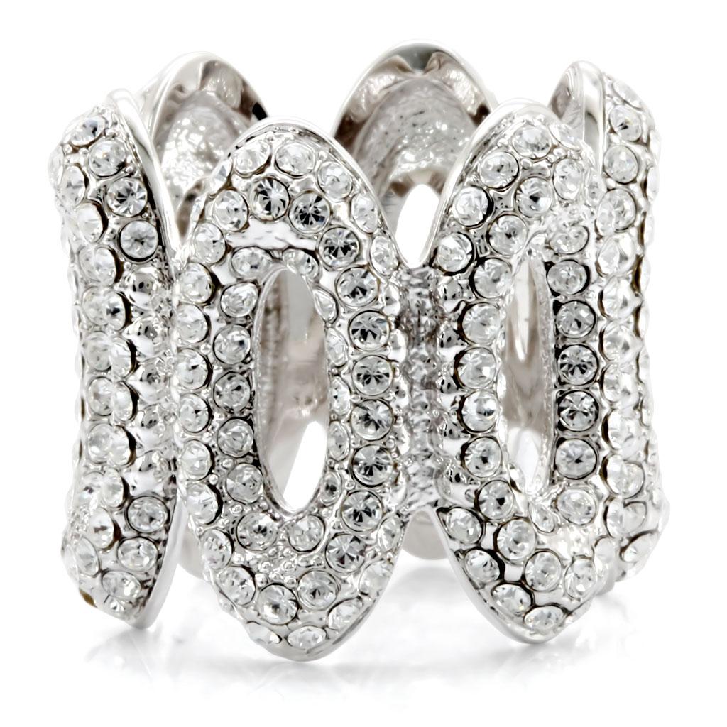 1W032 - Rhodium Brass Ring with Top Grade Crystal in Clear