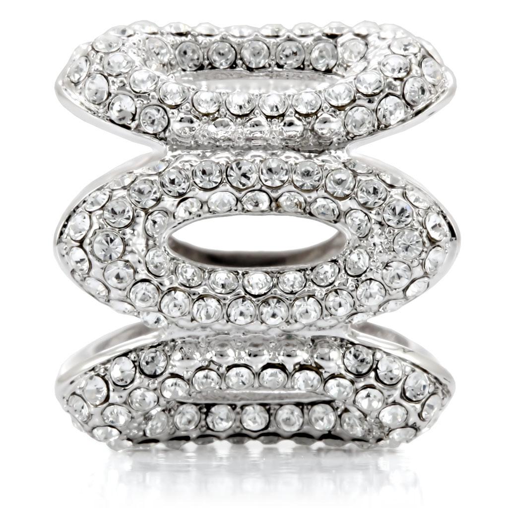 1W032 - Rhodium Brass Ring with Top Grade Crystal in Clear