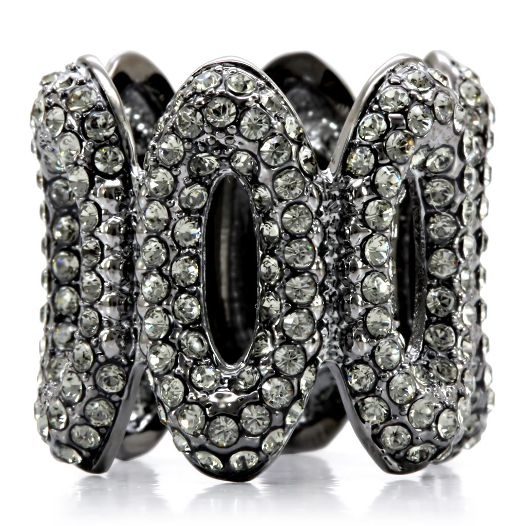 1W033 - Ruthenium Brass Ring with Top Grade Crystal in Black Diamond