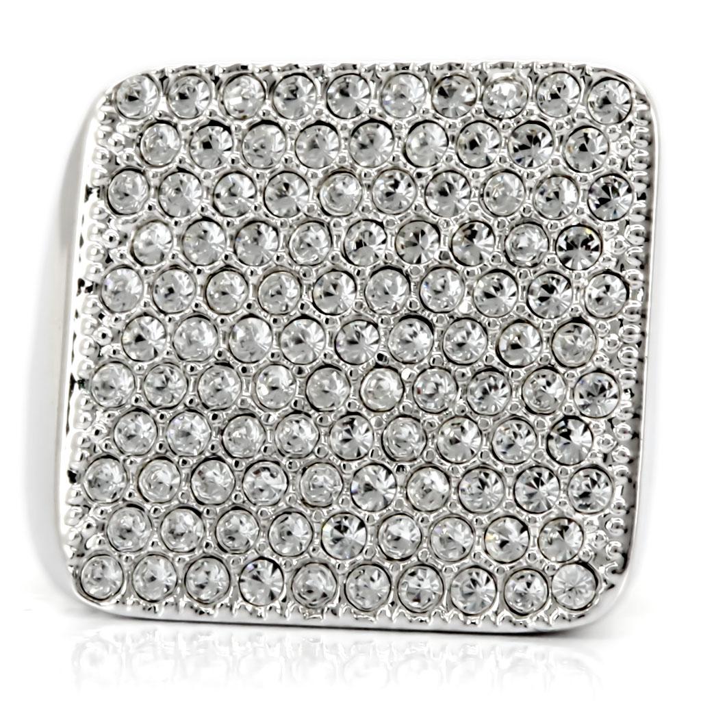1W035 - Rhodium Brass Ring with Top Grade Crystal in Clear