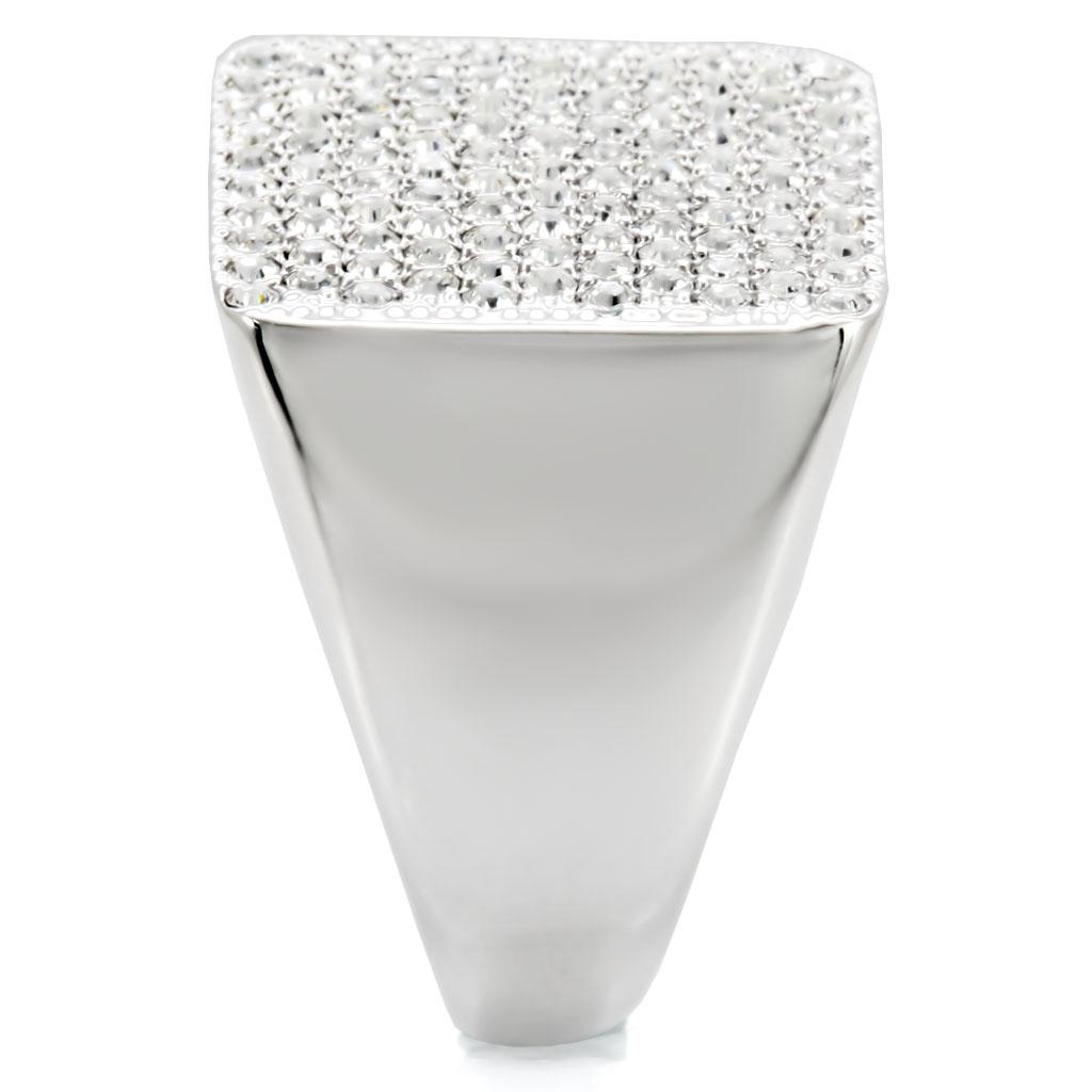 1W035 - Rhodium Brass Ring with Top Grade Crystal in Clear