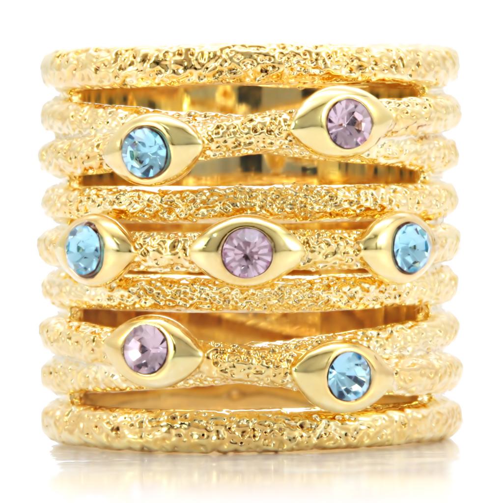 1W047 - Gold Brass Ring with Top Grade Crystal in Multi Color