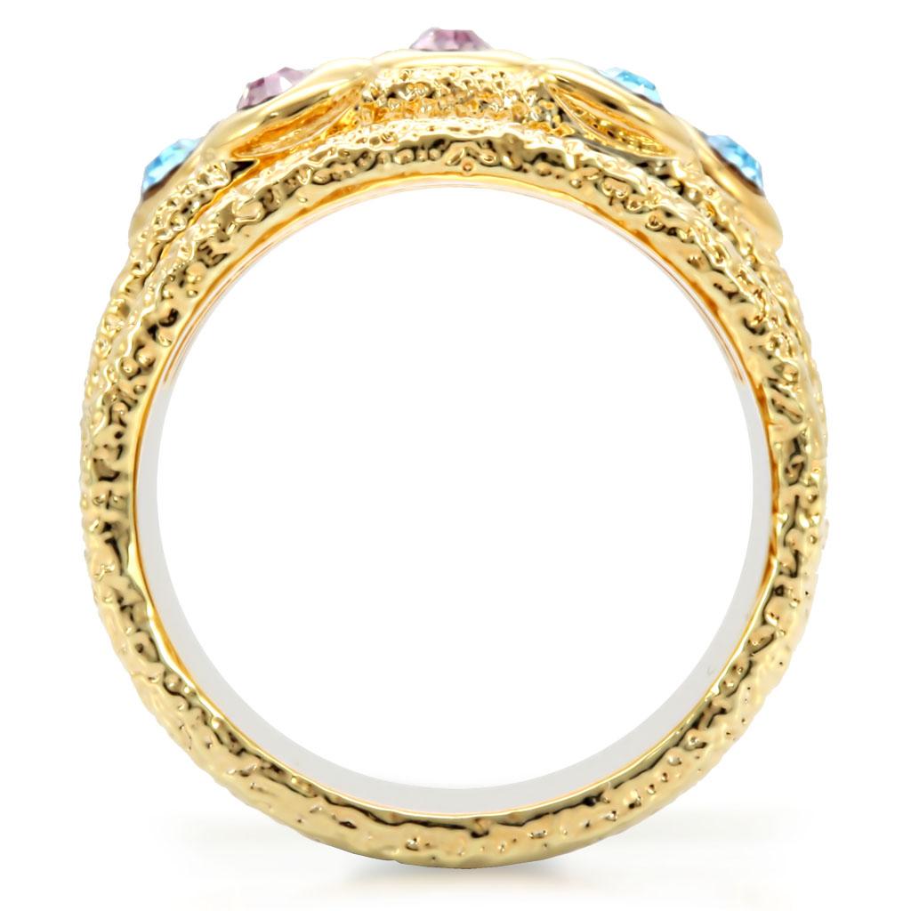 1W047 - Gold Brass Ring with Top Grade Crystal in Multi Color