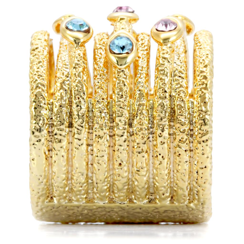 1W047 - Gold Brass Ring with Top Grade Crystal in Multi Color