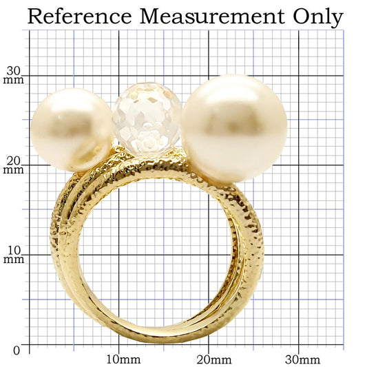 1W054 - Gold Brass Ring with Synthetic Pearl in Citrine Yellow