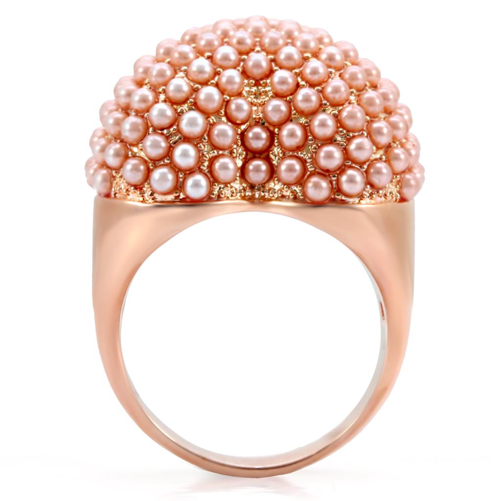 1W059 - Rose Gold Brass Ring with Synthetic Pearl in Rose