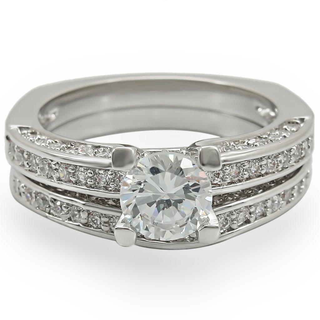 1W004 - Rhodium Brass Ring with AAA Grade CZ in Clear