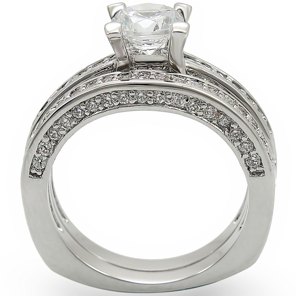 1W004 - Rhodium Brass Ring with AAA Grade CZ in Clear