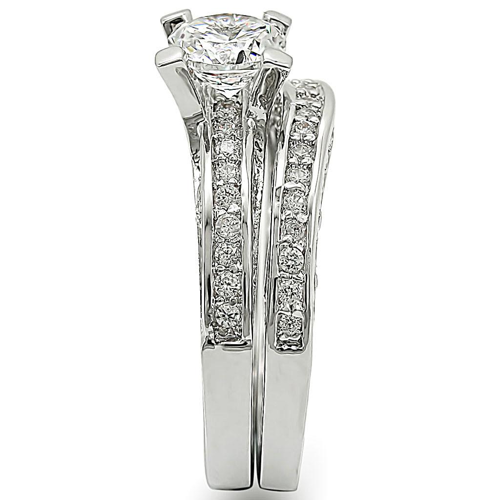 1W004 - Rhodium Brass Ring with AAA Grade CZ in Clear
