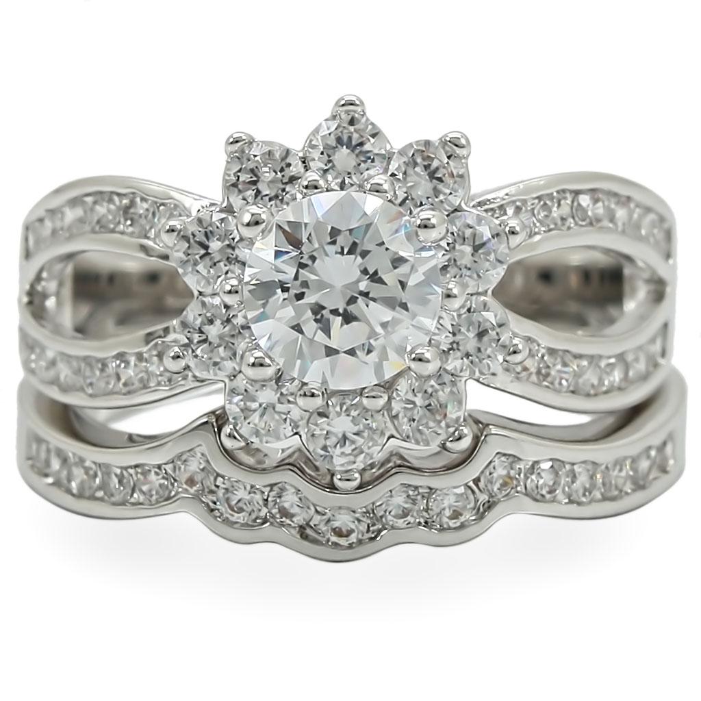 1W008 - Rhodium Brass Ring with AAA Grade CZ in Clear