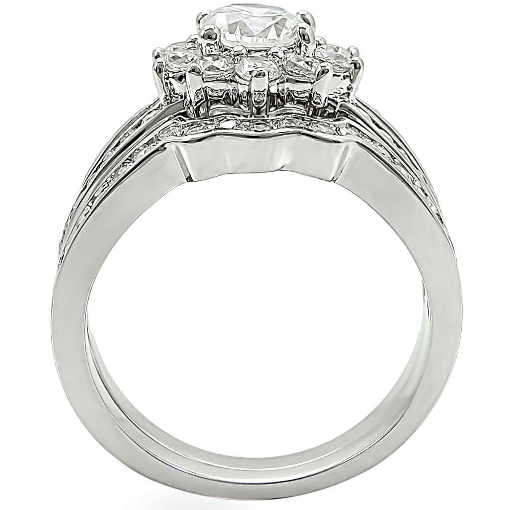 1W008 - Rhodium Brass Ring with AAA Grade CZ in Clear