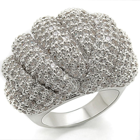 1W020 - Rhodium Brass Ring with AAA Grade CZ in Clear