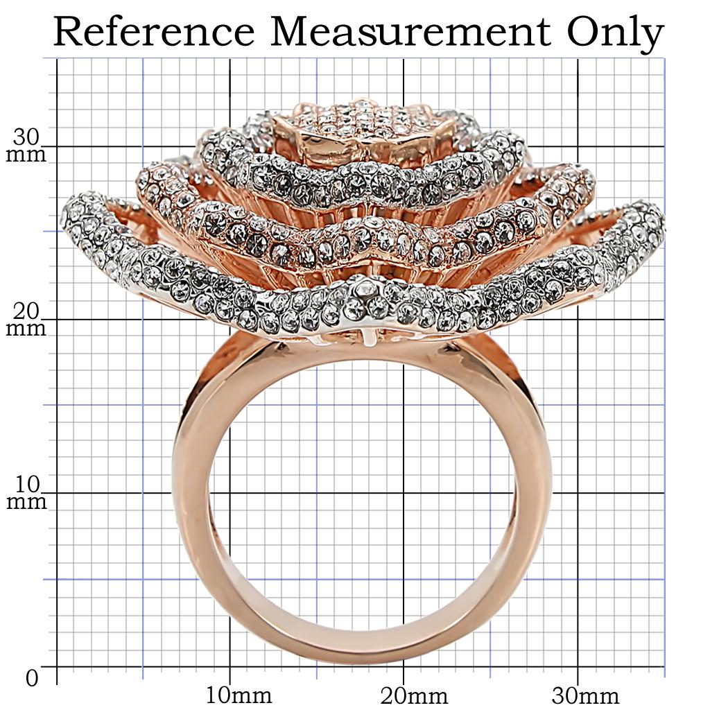 1W023 - Rose Gold + Rhodium Brass Ring with Top Grade Crystal in Clear