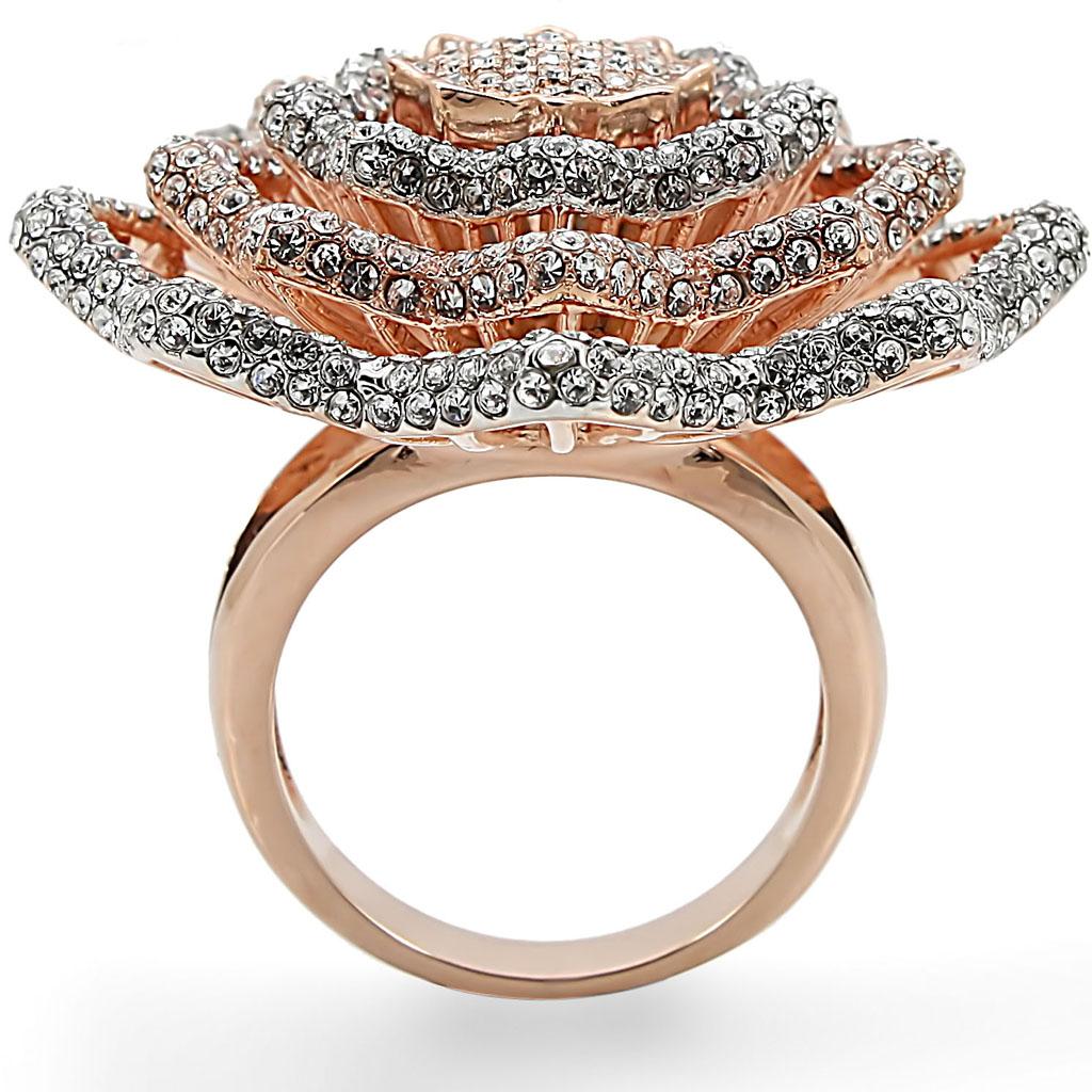 1W023 - Rose Gold + Rhodium Brass Ring with Top Grade Crystal in Clear
