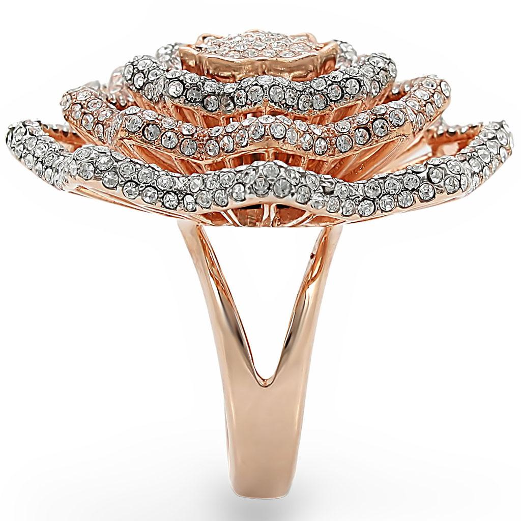 1W023 - Rose Gold + Rhodium Brass Ring with Top Grade Crystal in Clear