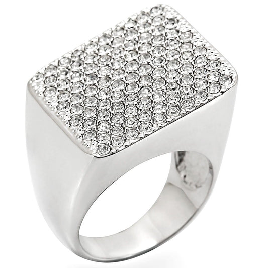 1W035 - Rhodium Brass Ring with Top Grade Crystal in Clear