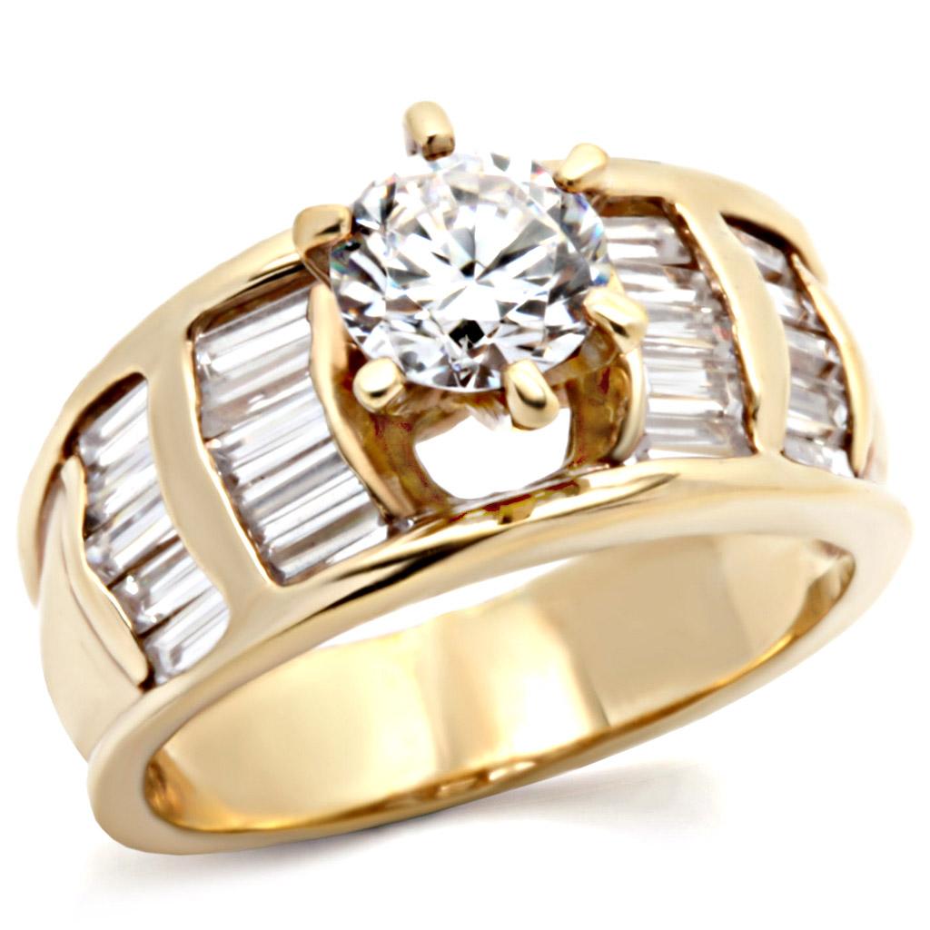 1W159 - Gold Brass Ring with AAA Grade CZ in Clear