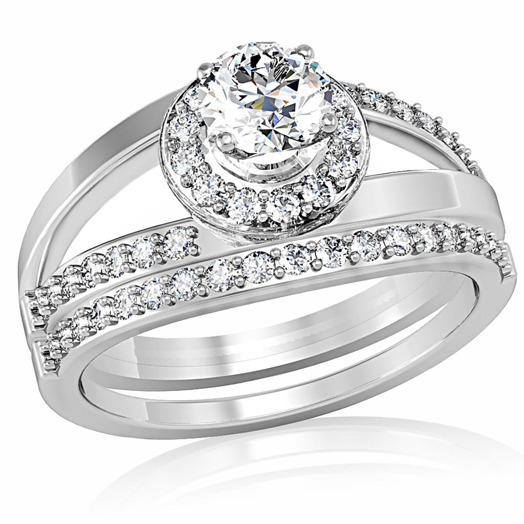 1W164 - Rhodium Brass Ring with AAA Grade CZ in Clear