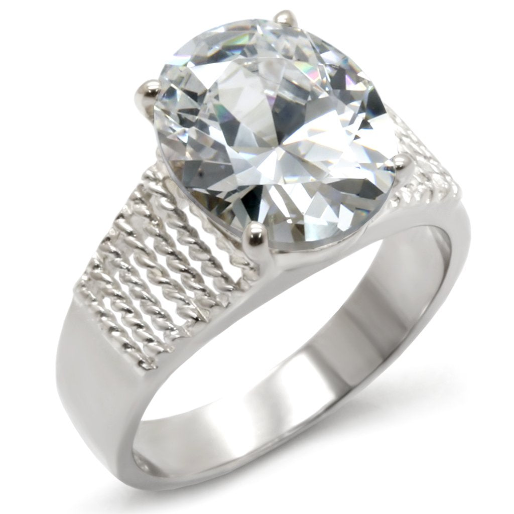 21118 - High-Polished 925 Sterling Silver Ring with AAA Grade CZ in Clear
