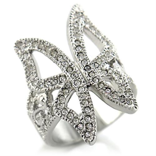 22409 - Rhodium Brass Ring with Top Grade Crystal in Clear