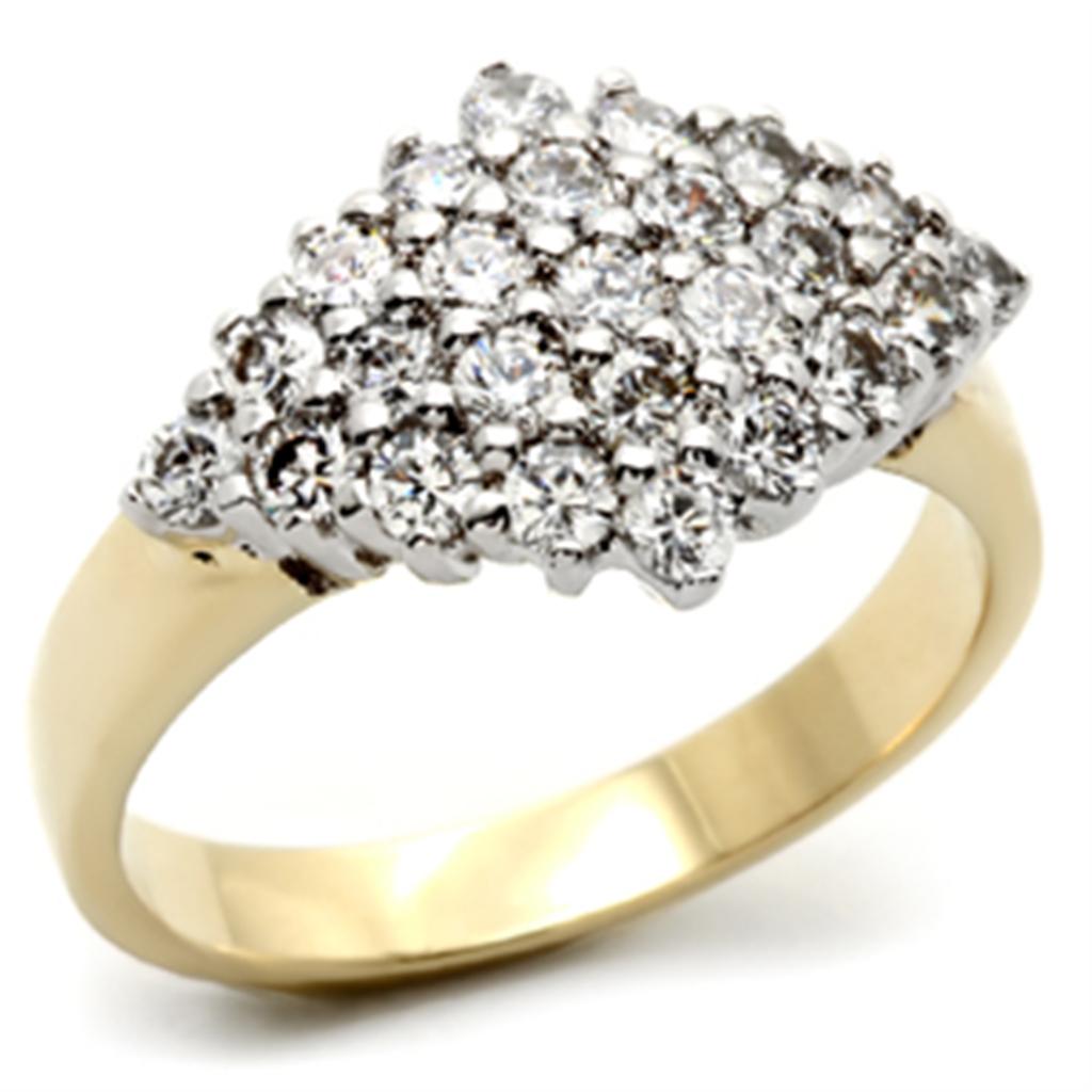 2W010 - Gold+Rhodium Brass Ring with AAA Grade CZ in Clear