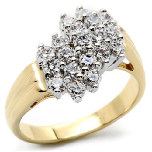 2W012 - Gold+Rhodium Brass Ring with AAA Grade CZ in Clear