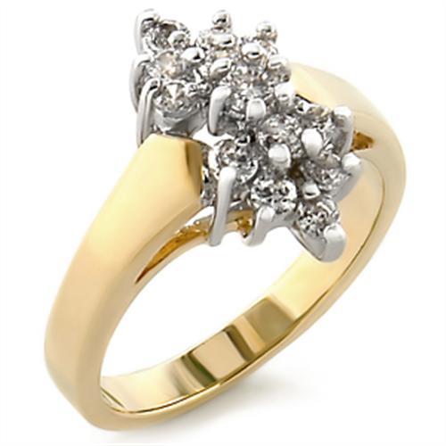 2W022 - Gold+Rhodium Brass Ring with AAA Grade CZ in Clear
