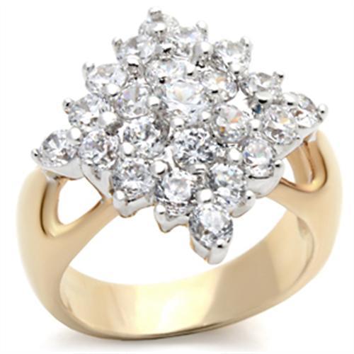 2W024 - Gold+Rhodium Brass Ring with AAA Grade CZ in Clear