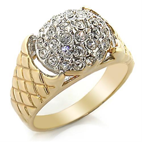 2W058 - Gold+Rhodium Brass Ring with Top Grade Crystal in Clear