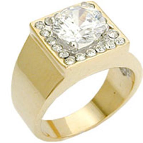 2W076 - Gold+Rhodium Brass Ring with AAA Grade CZ in Clear