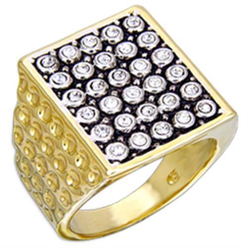 2W079 - Gold+Rhodium Brass Ring with Top Grade Crystal in Clear