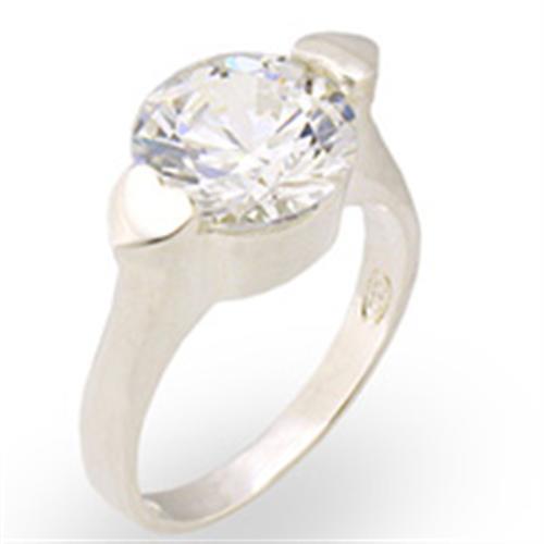 30113 - High-Polished 925 Sterling Silver Ring with AAA Grade CZ in Clear
