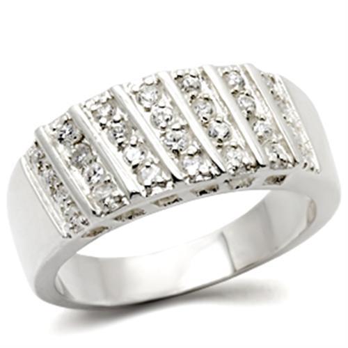 30214 - High-Polished 925 Sterling Silver Ring with AAA Grade CZ in Clear