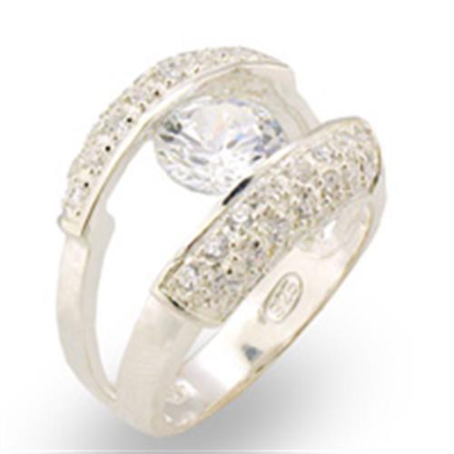30313 - High-Polished 925 Sterling Silver Ring with AAA Grade CZ in Clear
