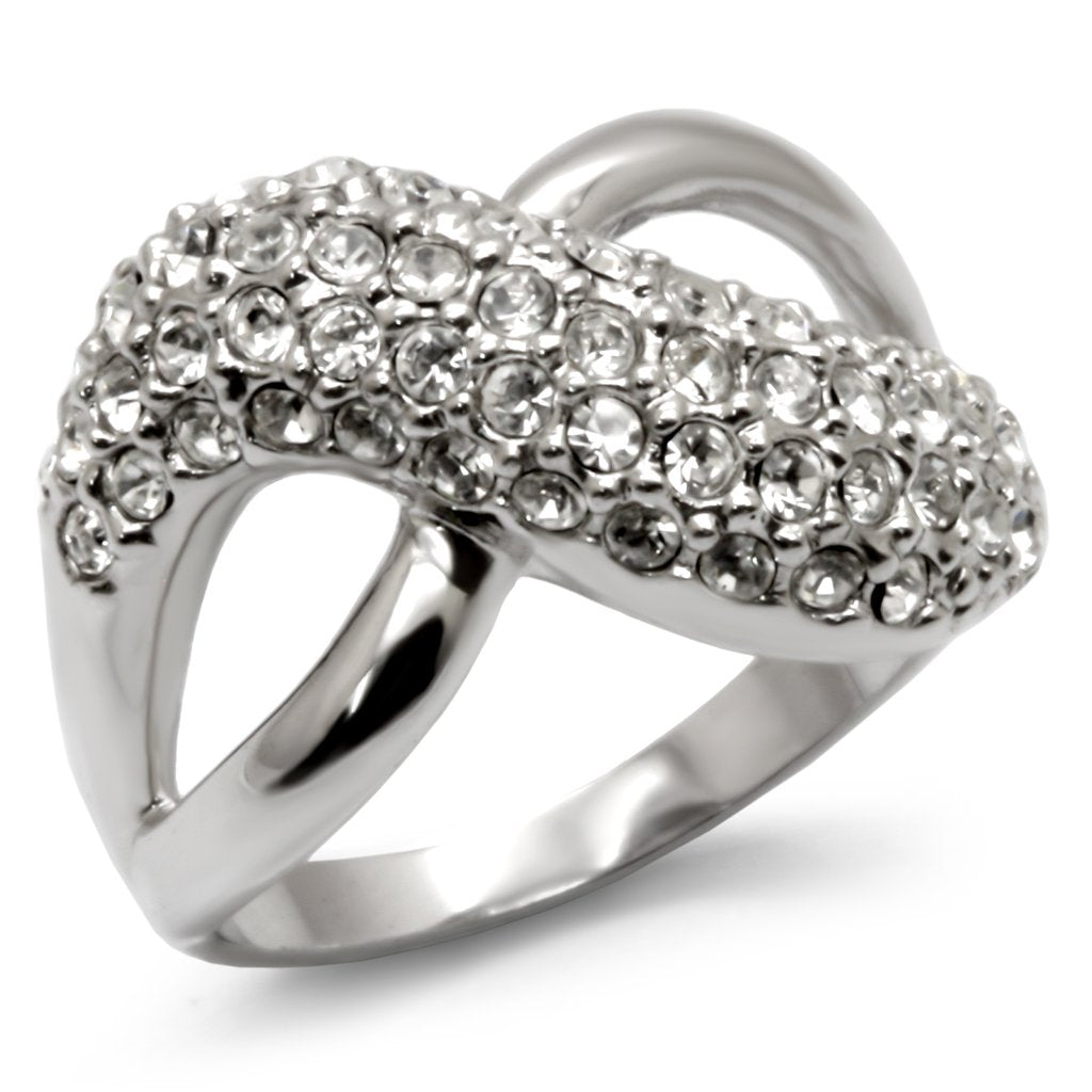 30419 - Rhodium Brass Ring with Top Grade Crystal in Clear