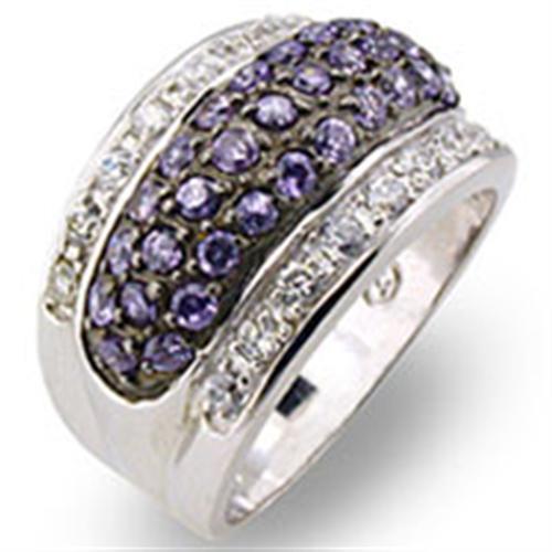 30611 - Rhodium + Ruthenium 925 Sterling Silver Ring with AAA Grade CZ in Amethyst