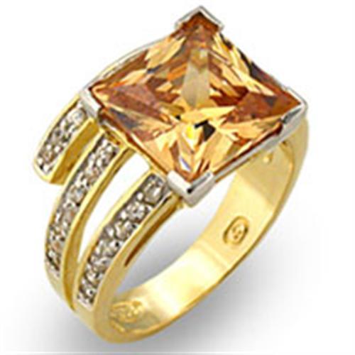 31221 - Gold+Rhodium 925 Sterling Silver Ring with AAA Grade CZ in Champagne