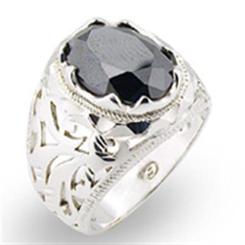31408 - High-Polished 925 Sterling Silver Ring with AAA Grade CZ in Jet