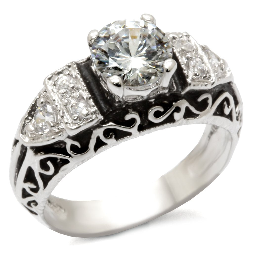 31427 - High-Polished 925 Sterling Silver Ring with AAA Grade CZ in Clear
