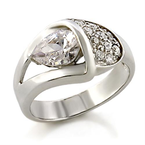 32128 - High-Polished 925 Sterling Silver Ring with AAA Grade CZ in Clear