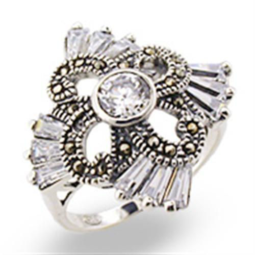 32328 - Antique Tone 925 Sterling Silver Ring with AAA Grade CZ in Clear
