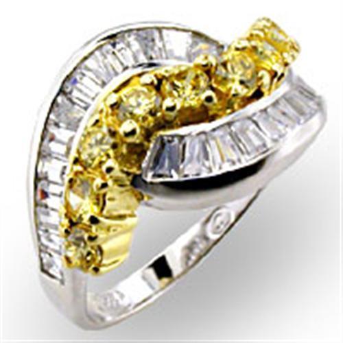 32817 - Reverse Two-Tone 925 Sterling Silver Ring with AAA Grade CZ in Citrine
