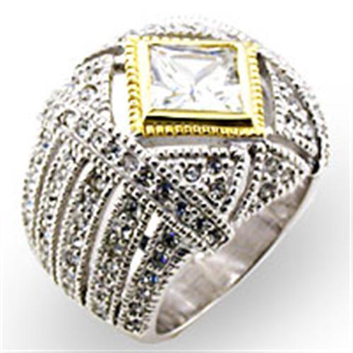 32827 - Reverse Two-Tone 925 Sterling Silver Ring with AAA Grade CZ in Clear